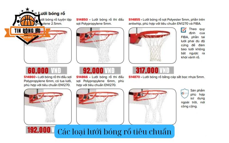 Các loại lưới bóng rổ tiêu chuẩn