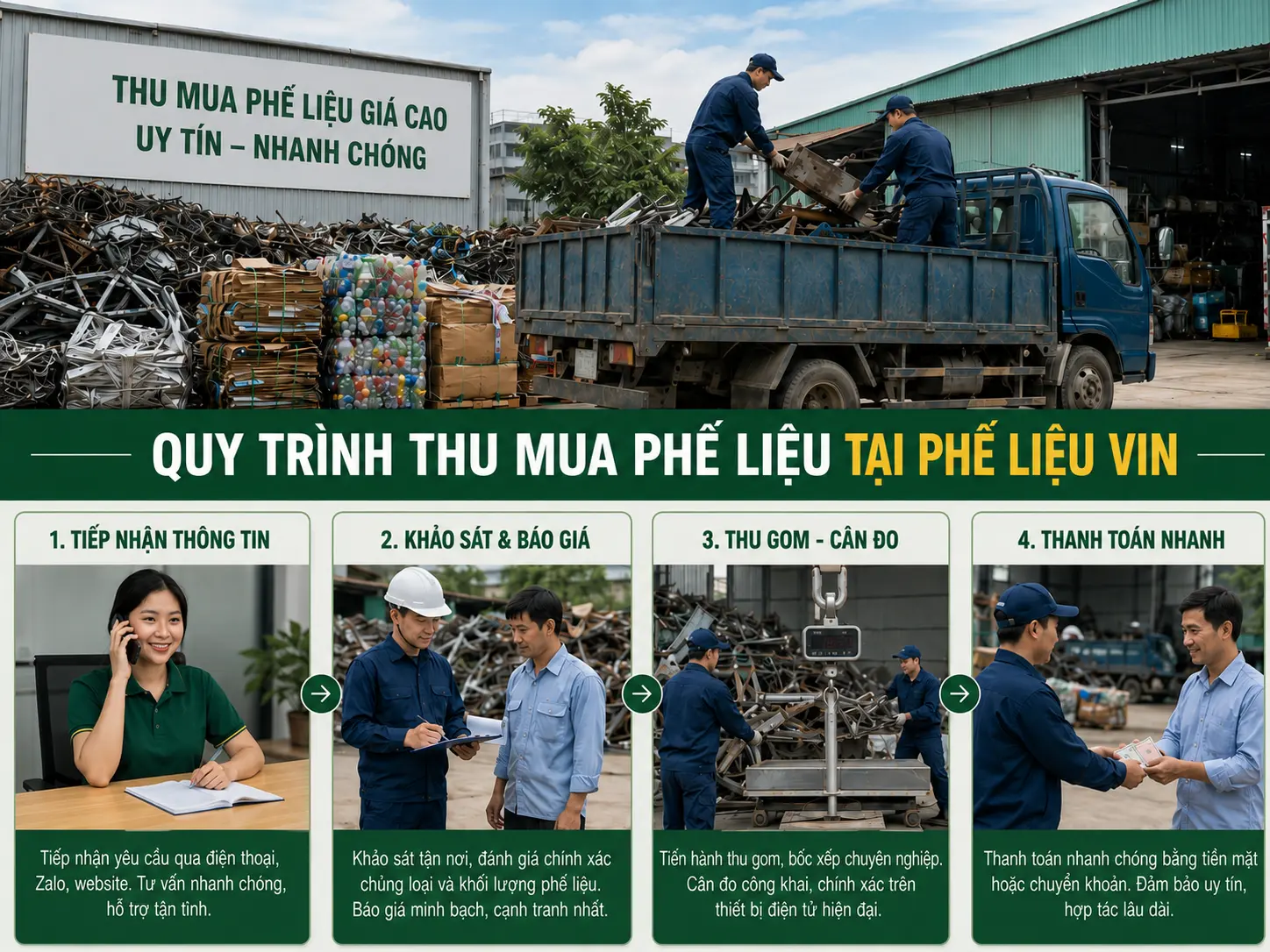 Phế Liệu Vin cung cấp dịch vụ thu mua phế liệu tận nơi